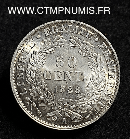 ,ARGENT,MONNAIE,50,CENTIMES,CERES,1888,A,PARIS,FDC,