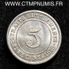 ,MALAISIE,5,CENTS,ARGENT,1918,