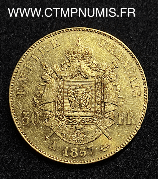 ,50,FRANCS,OR,NAPOLEON,III,TETE,NUE,1857,PARIS,