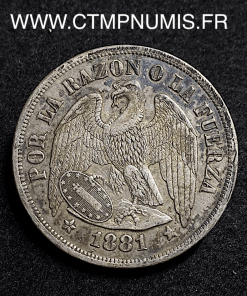 ,MONNAIE,CHILI,1,PESO,ARGENT,1881,SANTIAGO,