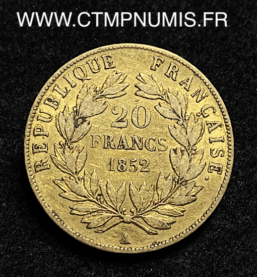 ,20,FRANCS,OR,LOUIS,NAPOLEON,1852,PARIS,