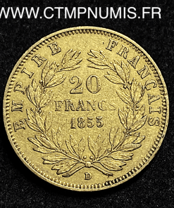 ,20,FRANCS,OR,NAPOLEON,III,1855,D,LYON,