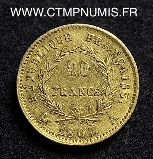 ,20,FRANCS,OR,NAPOLEON,TETE,NUE,1807,PARIS,
