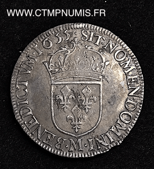 ,LOUIS,XIV,1/2,ECU,ARGENT,1655,M,TOULOUSE,