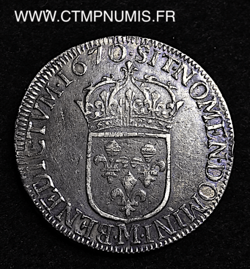 ,MONNAIE,ROYALE,LOUIS,XIV,1/2,ECU,ARGENT,BUSTE,JUVENILE,1670,M,TOULOUSE,