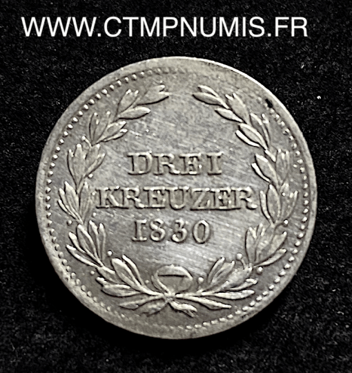 ,ALLEMAGNE,BADEN,3,KREUZER,ARGENT,1830,