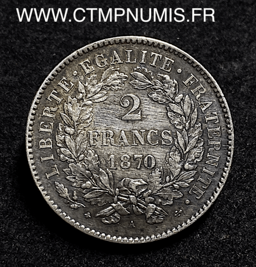,MONNAIE,2,FRANCS,ARGENT,CERES,1870,PARIS,