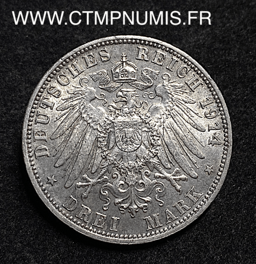 ,BAVIERE,3,MARK,ARGENT,LOUIS,III,1914,