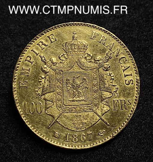 ,100,FRANCS,NAPOLEON,III,1867,BB,STRASBOURG,