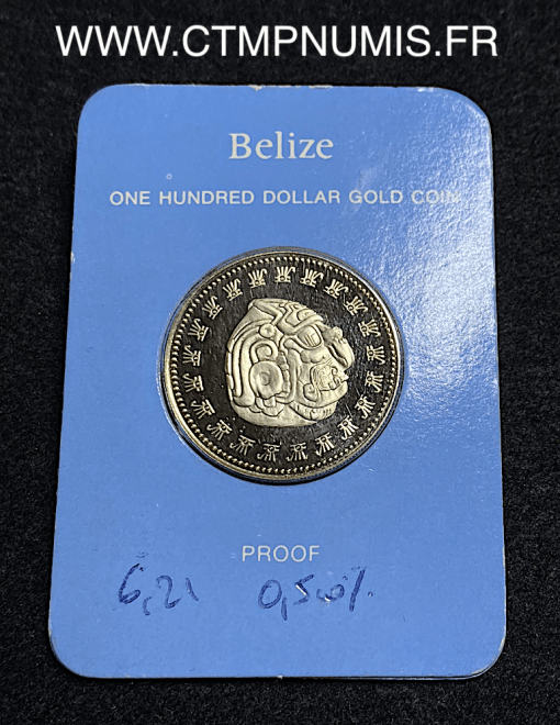 ,MONNAIE,BELIZE,100,DOLLAR,OR,1977,INDIEN,