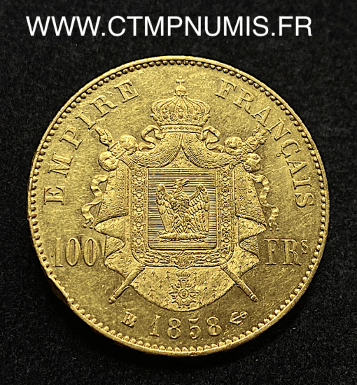 ,100,FRANCS,OR,NAPOLEON,III,1858,STRASBOURG,