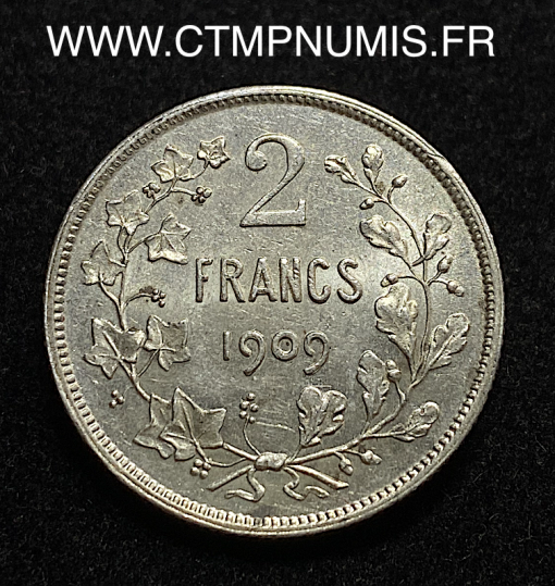 ,BELGIQUE,2,FRANCS,ARGENT,LEOPOLD,II,1909,