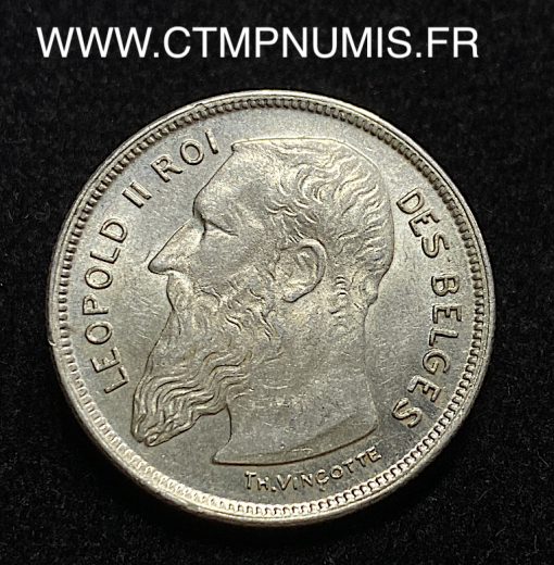 ,BELGIQUE,2,FRANCS,ARGENT,LEOPOLD,II,1909,