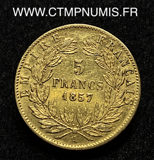 ,EMPIRE,5,FRANCS,OR,NAPOLEON,III,1857,PARIS,