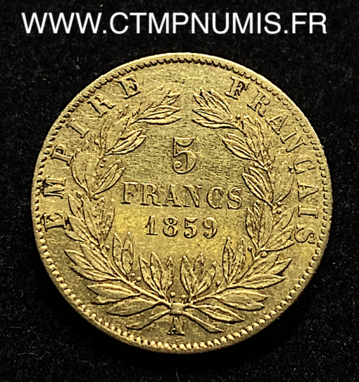 ,EMPIRE,5,FRANCS,OR,NAPOLEON,III,1859,A,PARIS,