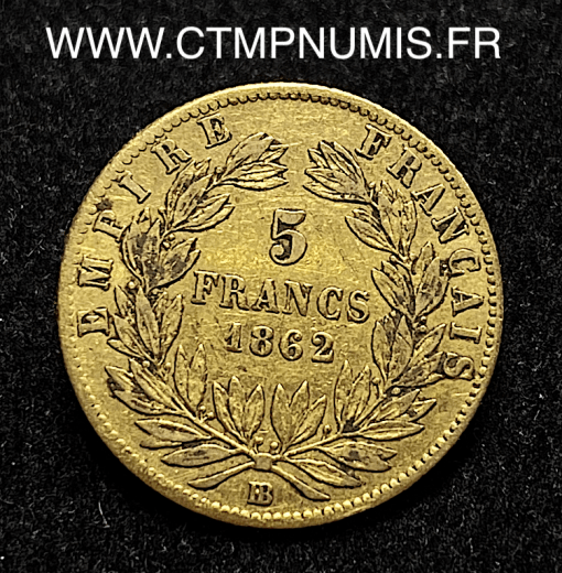 ,5,FRANCS,OR,NAPOLEON,III,1862,STRASBOURG,