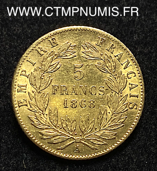 ,EMPIRE,5,FRANCS,OR,NAPOLEON,III,1868,PARIS,