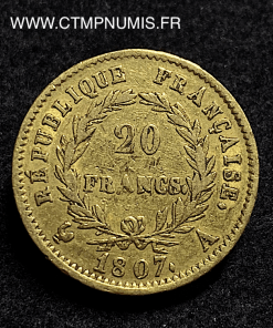 20,FRANCS,OR,NAPOLEON,I°,TETENUE,1807,PARIS,