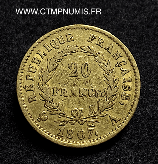 20,FRANCS,OR,NAPOLEON,I°,TETENUE,1807,PARIS,