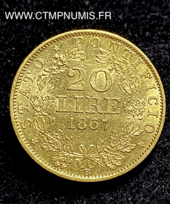 ,VATICAN,20,LIRE,OR,PIE,IX,1867,R,ROME,