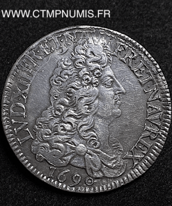 ,LOUIS,XIV,ECU,ARGENT,AUX,8,L,1690,PARIS,