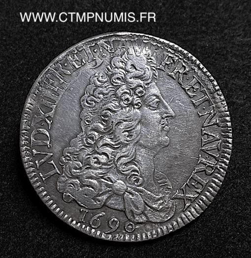 ,LOUIS,XIV,ECU,ARGENT,AUX,8,L,1690,PARIS,