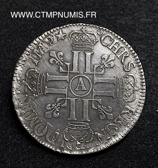 ,MONNAIE,ROYALE,LOUIS,XIV,ECU,ARGENT,AUX,8,L,1°,TYPE,1690,PARIS,