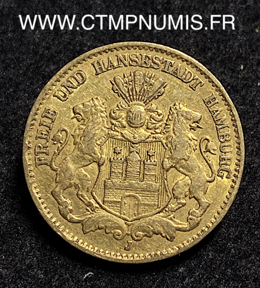 ,ALLEMAGNE,HAMBOURG,10,MARK,OR,1877,J,