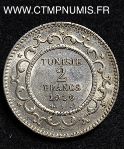 ,TUNISIE,2,FRANCS,ARGENT,1916,PARIS,