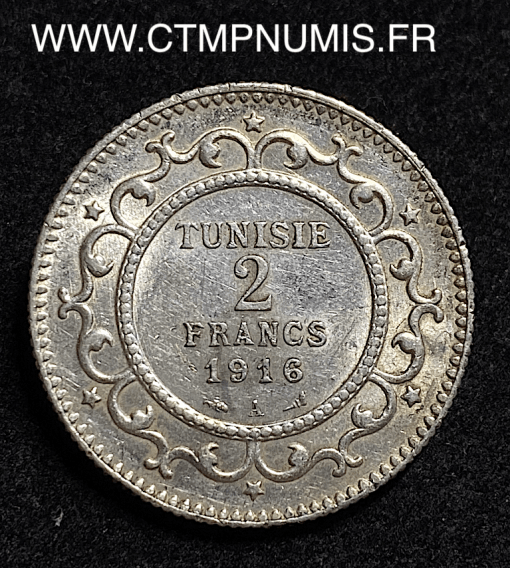 ,TUNISIE,2,FRANCS,ARGENT,1916,PARIS,