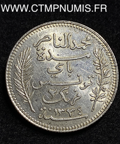 ,TUNISIE,2,FRANCS,ARGENT,1916,PARIS,