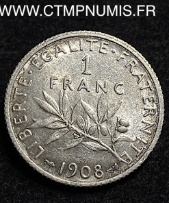 ,MONNAIE,1,FRANC,ARGENT,SEMEUSE,1908,SUP,