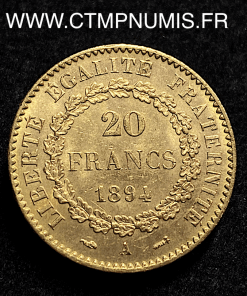 ,20,FRANCS,OR,GENIE,III°,REPUBLIQUE,1894,PARIS,