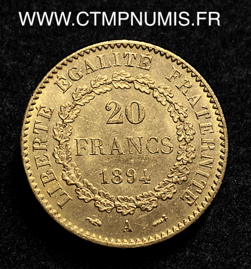 ,20,FRANCS,OR,GENIE,III°,REPUBLIQUE,1894,PARIS,