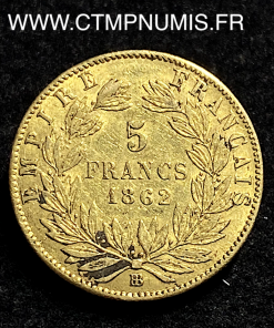 ,5,FRANCS,OR,NAPOLEON,III,1862,BB,STRASBOURG,