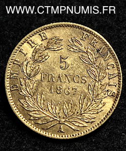 ,EMPIRE,5,FRANCS,OR,NAPOLEON,III,1867,A,PARIS,