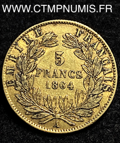 ,EMPIRE,5,FRANCS,OR,NAPOLEON,III,1864,A,PARIS,