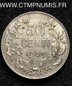 ,BELGIQUE,50,CENTIMES,ARGENT,LEOPOLD,II,1909,