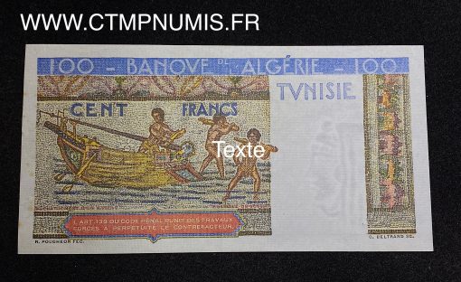 ,BILLET,TUNISIE,100,FRANCS,4,11,1946,NEUF,