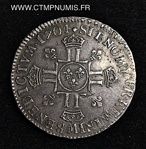 ,MONNAIE,ROYALE,LOUIS,XIV,1/2,ECU,ARGENT,AUX,8,L,2°,TYPA,1704,M,TOULOUSE,