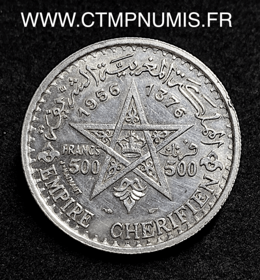 ,MAROC,500,FRANCS,ARGENT,MOHAMMED,V,1956,