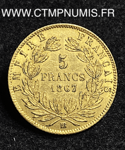 ,5,FRANCS,OR,NAPOLEON,III,1867,BB,STRASBOURG,
