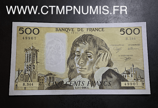 ,BILLET,500,FRANCS,PASCAL,DU,3,1,1991,NEUF,