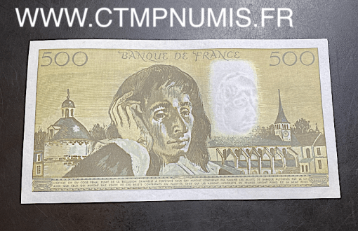 ,BILLET,500,FRANCS,PASCAL,DU,3,1,1991,NEUF,