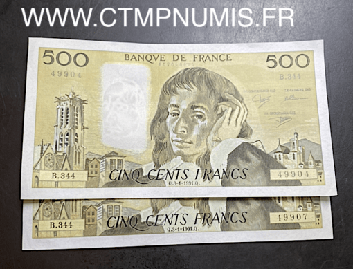 ,BILLET,500,FRANCS,PASCAL,DU,3,1,1991,NEUF,