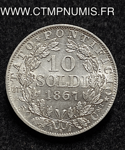 ,VATICAN,10,SOLDI,ARGENT,PIE,IX,1867,XXII,R,ROME,