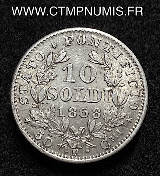 ,ITALIE,VATICAN,10,SOLDI,ARGENT,PIE,IX,1868,XXIII,