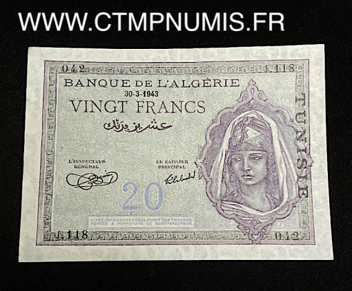 ,BILLET,TUNISIE,20,FRANCS,30,03,1943,