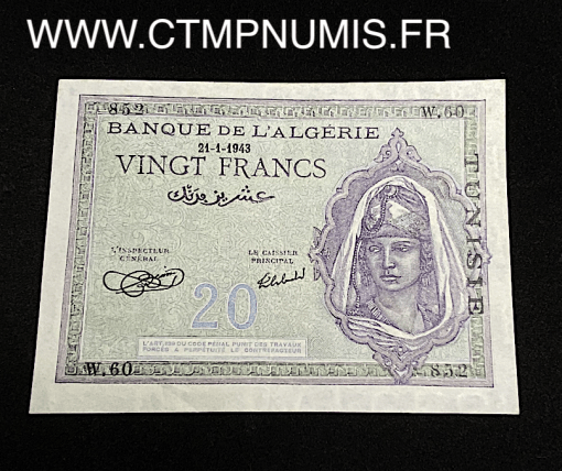 ,BILLET,TUNISIE,20,FRANCS,21,01,1943,