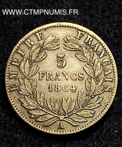 ,EMPIRE,5,FRANCS,OR,NAPOLEON,III,1864,PARIS,